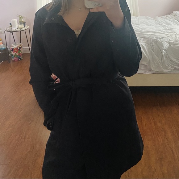 Navy Button Up Rain Coat - Picture 2 of 3